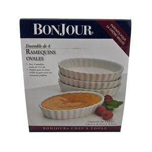 Bonjour Chef's Tools Oval Ramekins Set of 4 4.5oz Ceramic Baking Dish